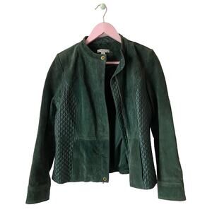 Isaac Mizrahi Forest Leather Jacket with Quilted Sides